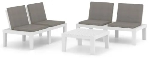 Set Divani da Giardino con Cuscini 3 pz in Plastica Bianco