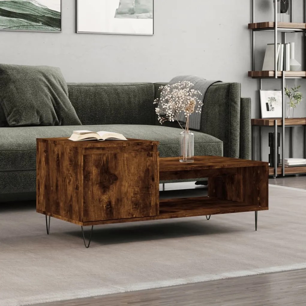 Tavolino Da Salotto Rovere Fumo 100x50x45 Cm Legno Multistrato /