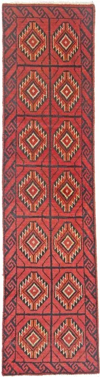 Beluch Tappeto 190 x 50 Rosso (Iran) Annodato A Mano