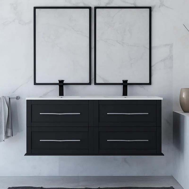 Mobile da bagno sospeso sotto lavabo L 120 x H 55 x P 46 cm grafite laccato opaco, 4 cassetti BADEN HAUS Tiffany