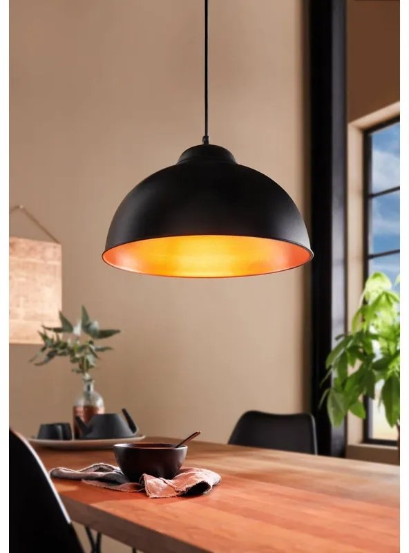 Lampadario Industriale Truro2 nero paralume nero E27 Ø37cm EGLO