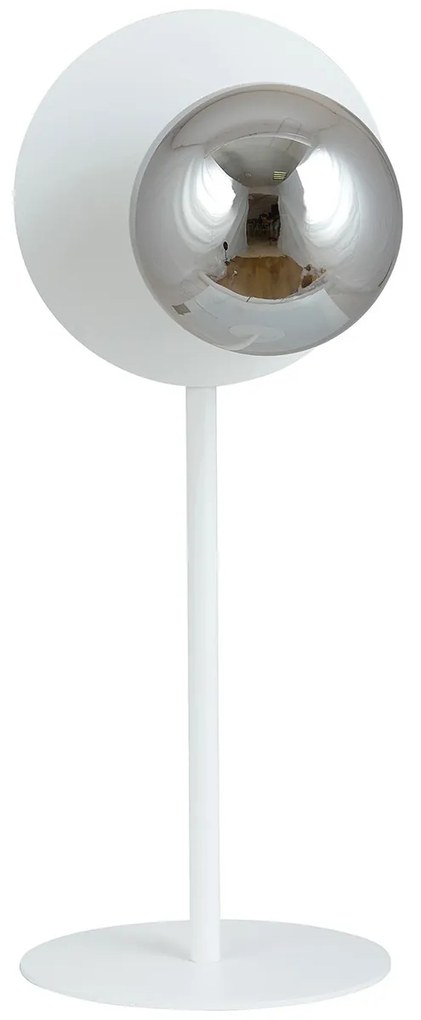 Lampada Da Tavolo Contemporanea Ippolita 1 Luce In Acciaio Bianco E Vetro Fumè