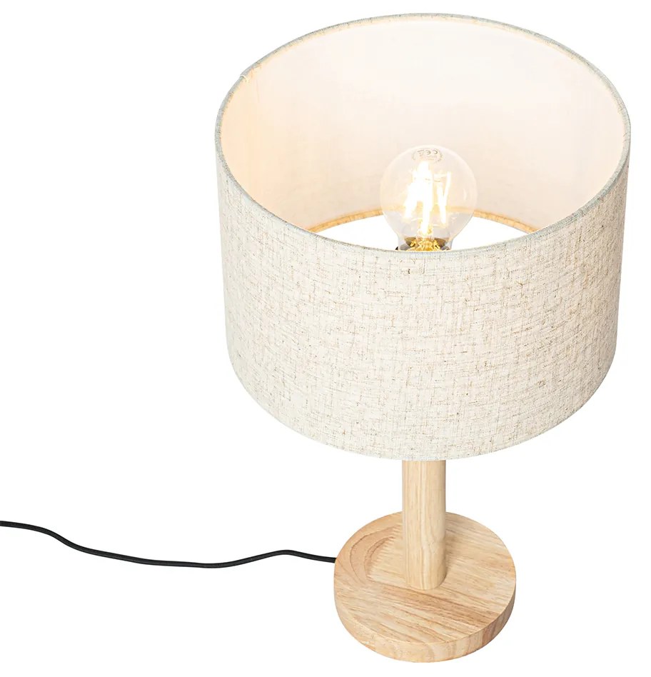 Lampada da tavolo rustica in legno con paralume in lino beige 25 cm - Mels