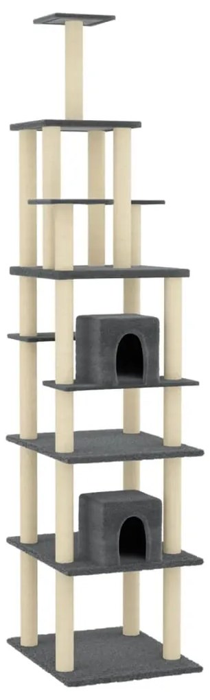 Albero per gatti con tiragraffi in sisal grigio scuro 216 cm