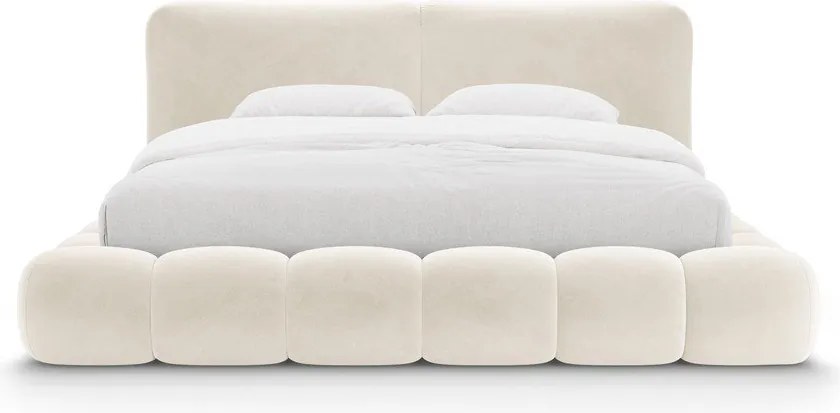 Letto matrimoniale imbottito avorio con contenitore con rete inclusa 160x200 cm Solange – Micadoni