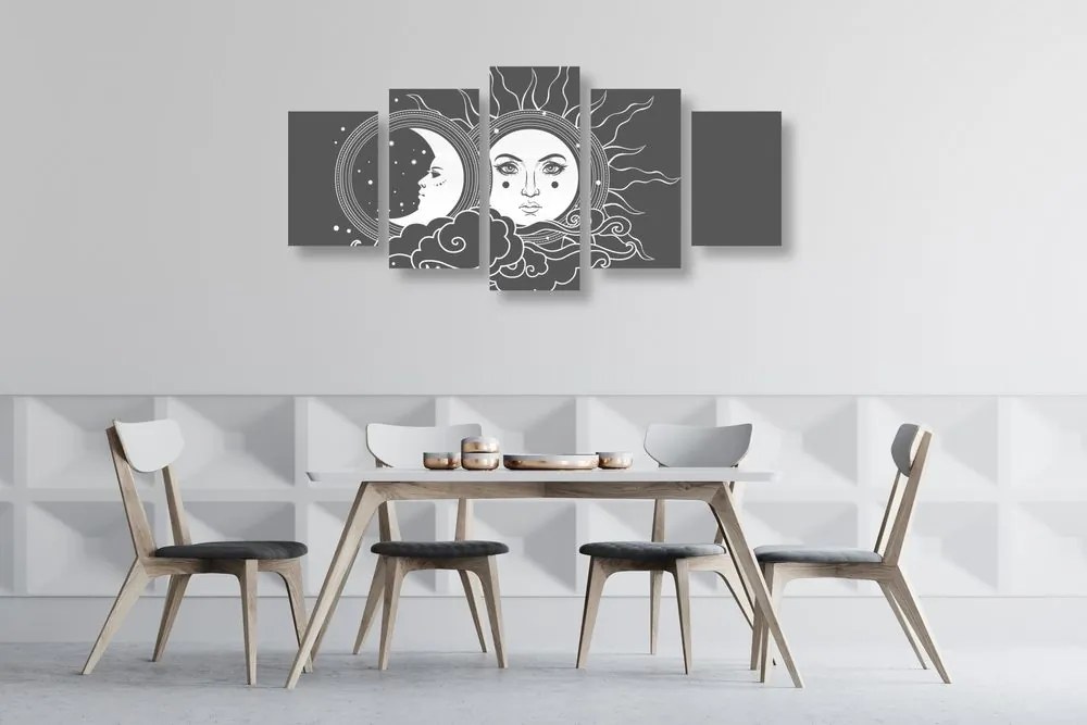 Quadri 5 pezzi – Armonia in bianco e nero di sole e luna