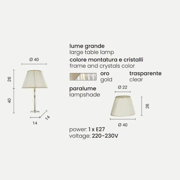 Lampada da tavolo VILLA in vetro lavorato a mano Oro 40x66 cm