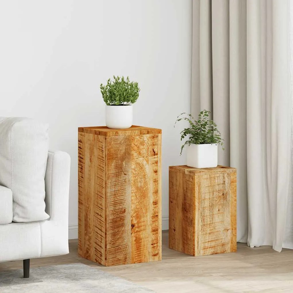 Supporti Per Piante 2 Pz İn Legno Massello Di Mango /