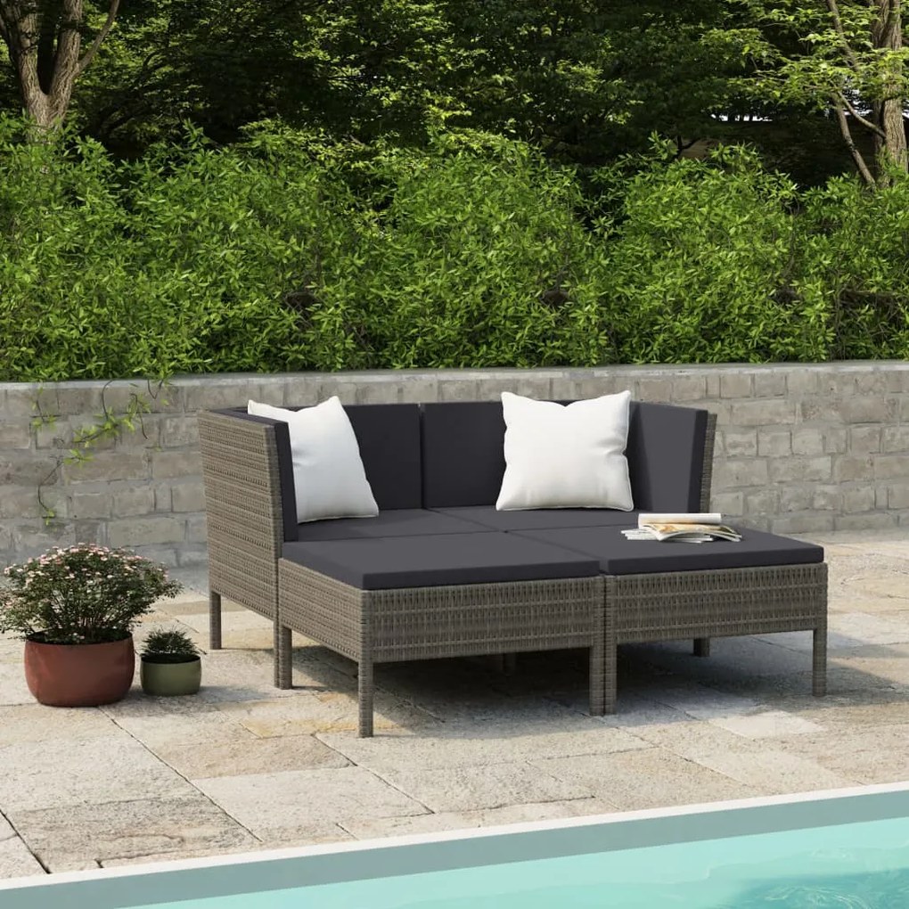 Set Divani da Giardino 4 pz con Cuscini in Polyrattan Grigio