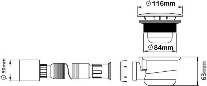 Kamalu - Piletta per piatto doccia acrilico con foro 9cm coperchio cromato