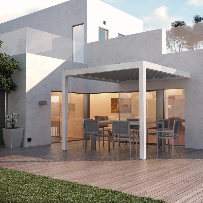 Pergola bioclimatica addossata 296x300 cm in alluminio bianco - Spell