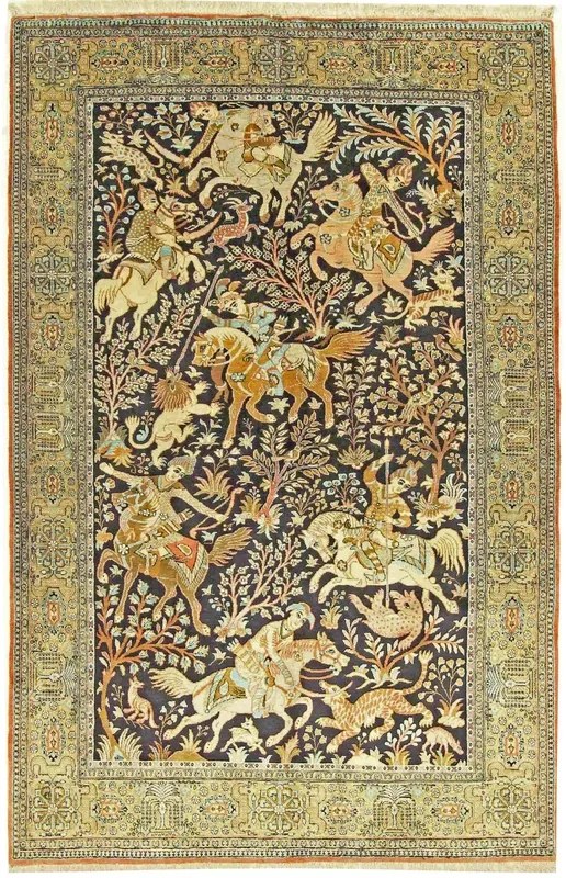 Ghom Tappeto 140 x 210 Blu (Iran) Annodato A Mano