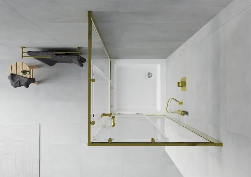 Mexen Rio cabina doccia quadrata 80 x 80 cm, trasparente, oro + piatto doccia Rio, bianco - 860-080-080-50-00-4510