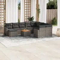 Set Divani da Giardino 11 pz con Cuscini in Polyrattan Grigio 3256746