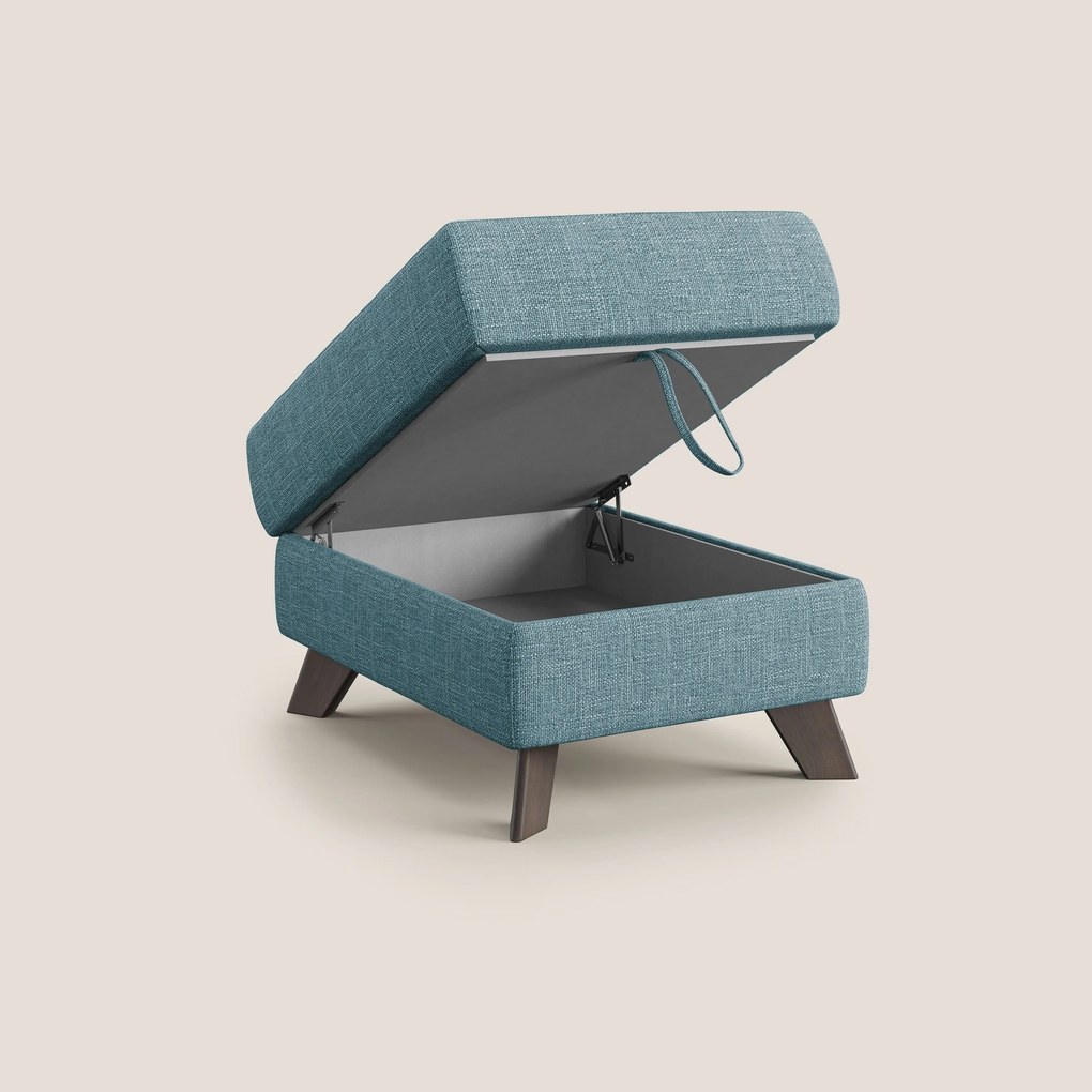 Moon Pouf contenitore e piedini alti in tessuto morbido ad intreccio soft-touch impermeabile T06 azzurro