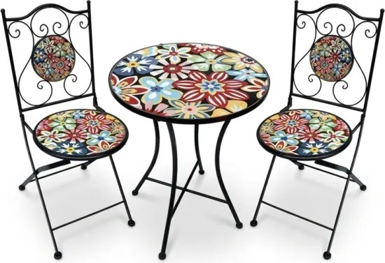 Set Bistrot Tavolo Maioliche D60xH75 Con 2 Sedie Pieghevoli Allegria