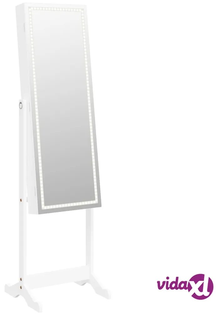 vidaXL Armadietto Portagioie a Specchio Luci a LED Autoportante Bianco