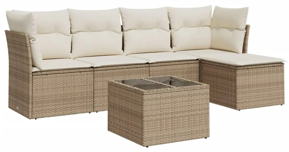 Set divano da giardino 6 pz con cuscini beige in polyrattan