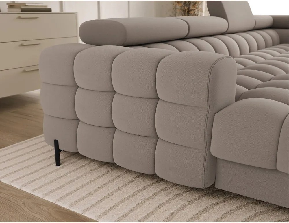 Divano angolare marrone chiaro allungabile (con penisola a destra/a U) con rivestimento in velluto Feraria – ELTAP