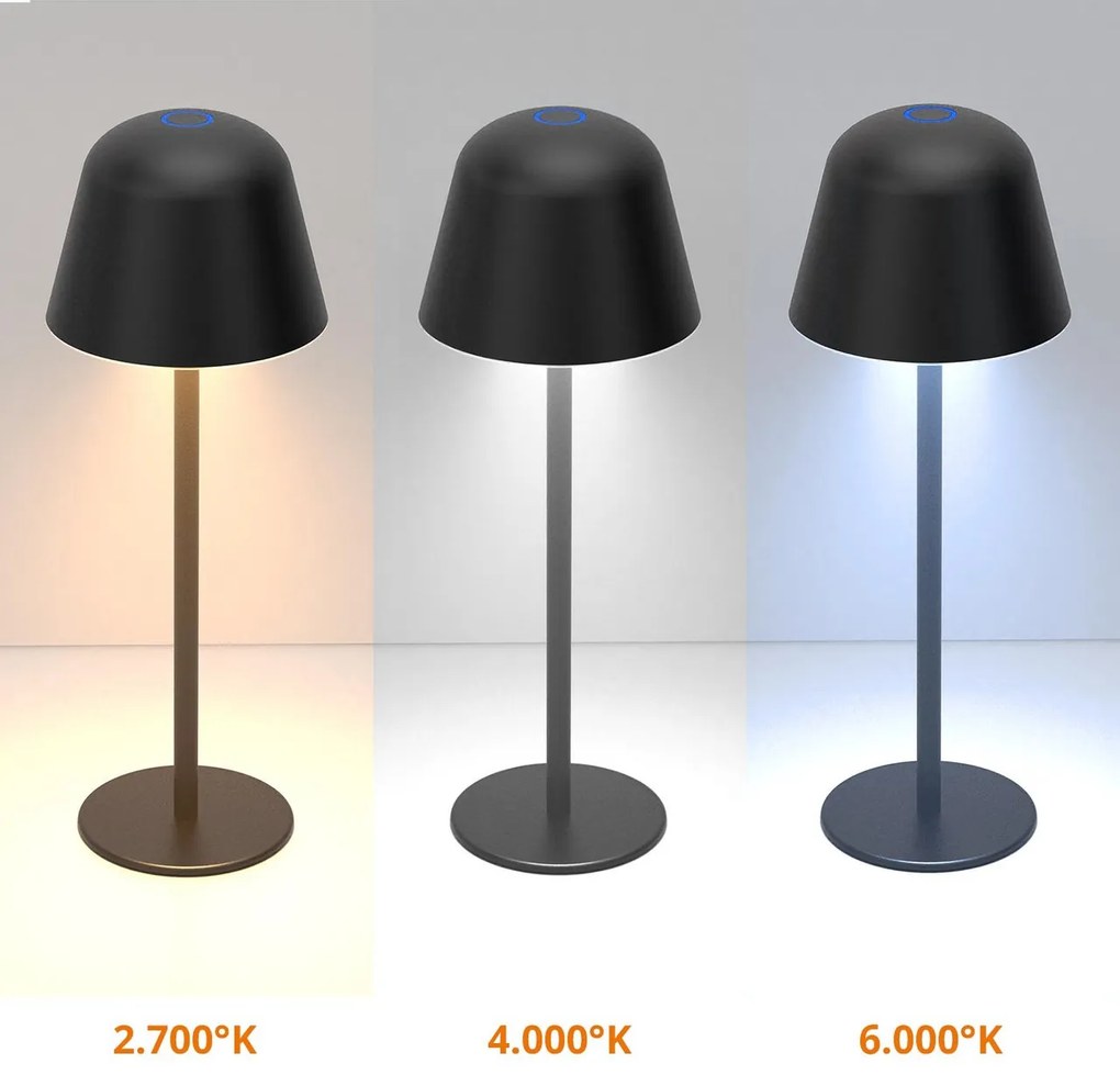 Lampada da Tavolo Ricaricabile 2.2W IP54 CCT Dimmerabile - Nera