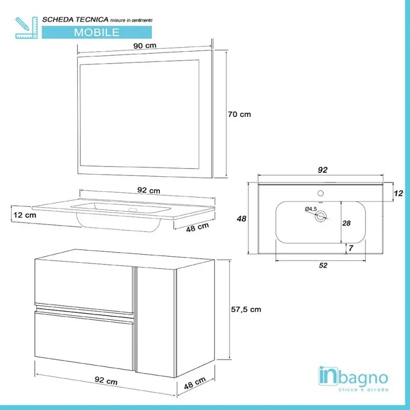 Mobile Bagno Sospeso Effetto Pietra Oxid 90 cm Industrial