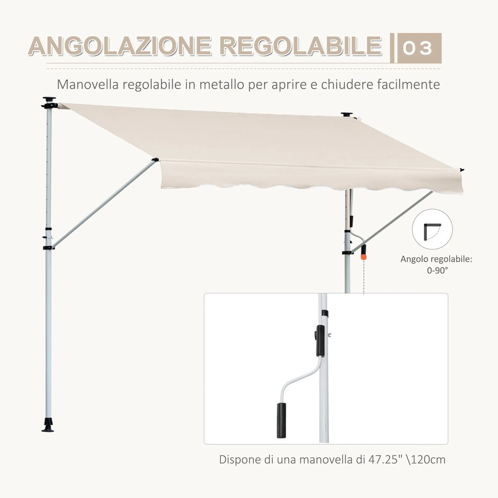 Tenda da Sole Avvolgibile 4x1,2m Autoportante Bianca...
