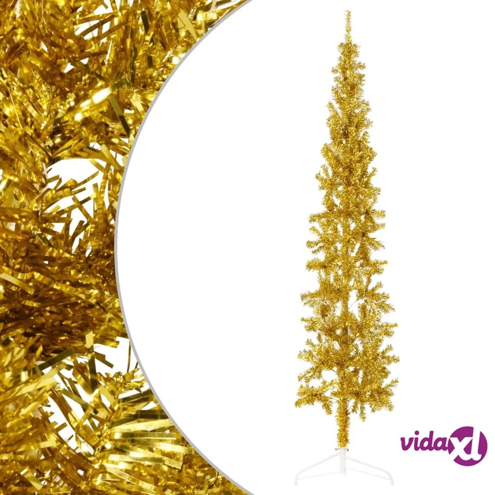 vidaXL Albero Natale Artificiale Sottile a Metà con Supporto Oro 240cm