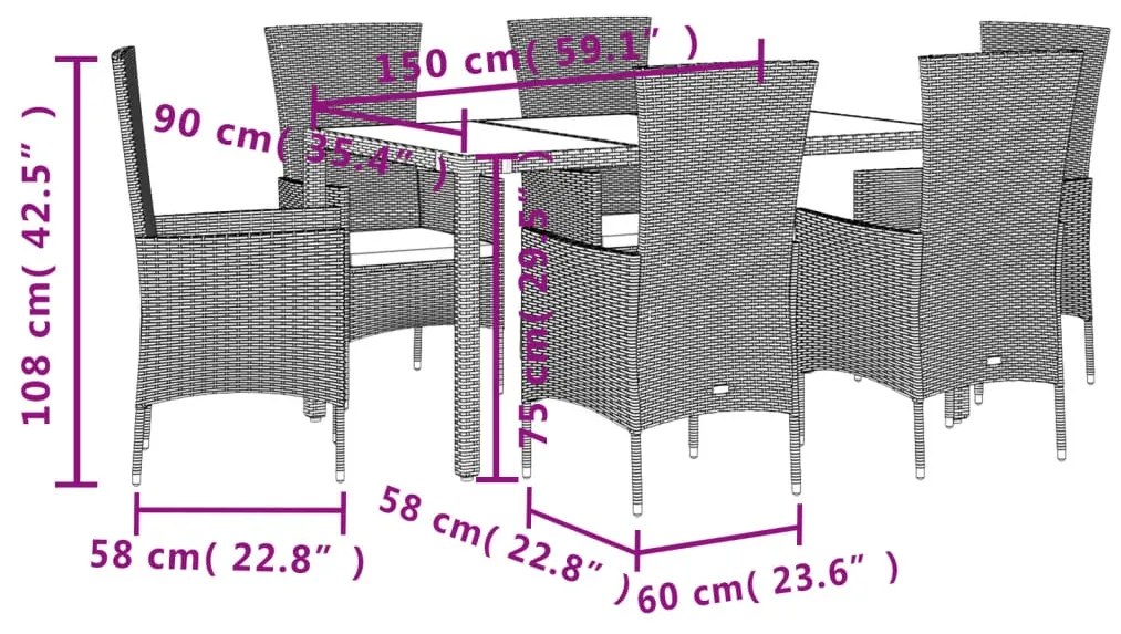 Set da pranzo da giardino 7 pz con cuscini beige in polyrattan