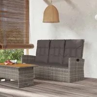 Panca Giardino Reclinabile con Cuscini 173cm Polyrattan Grigio 362184