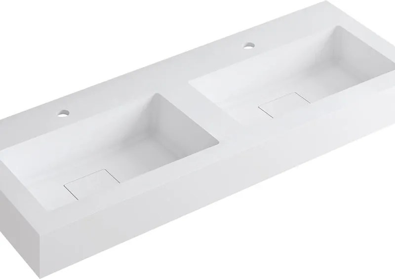 Lavabo a incasso rettangolare doppia vasca L 120.5 x H 15 x P 46 cm in resina bianco opaco
