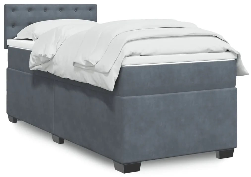 Giroletto A Molle Con Materasso Grigio Scuro 100x200 Cm Velluto /