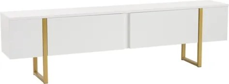 Mobile TV Da Terra 180 Cm A 2 Ante Bianco E Piedini Oro Serena