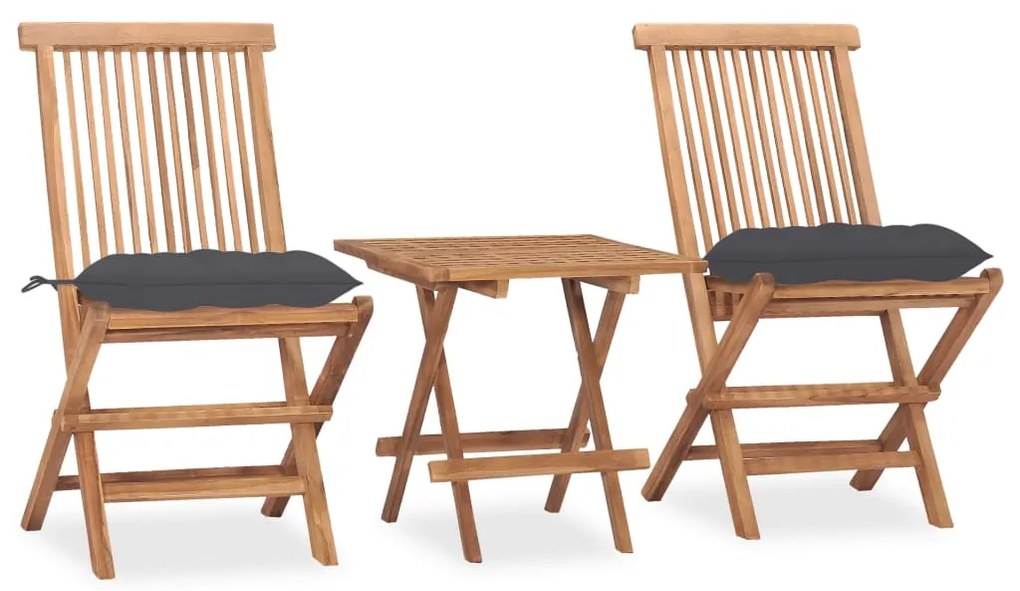 Set Da Pranzo Giardino Pieghevole 3 Pz Cuscino Massello Di Teak /
