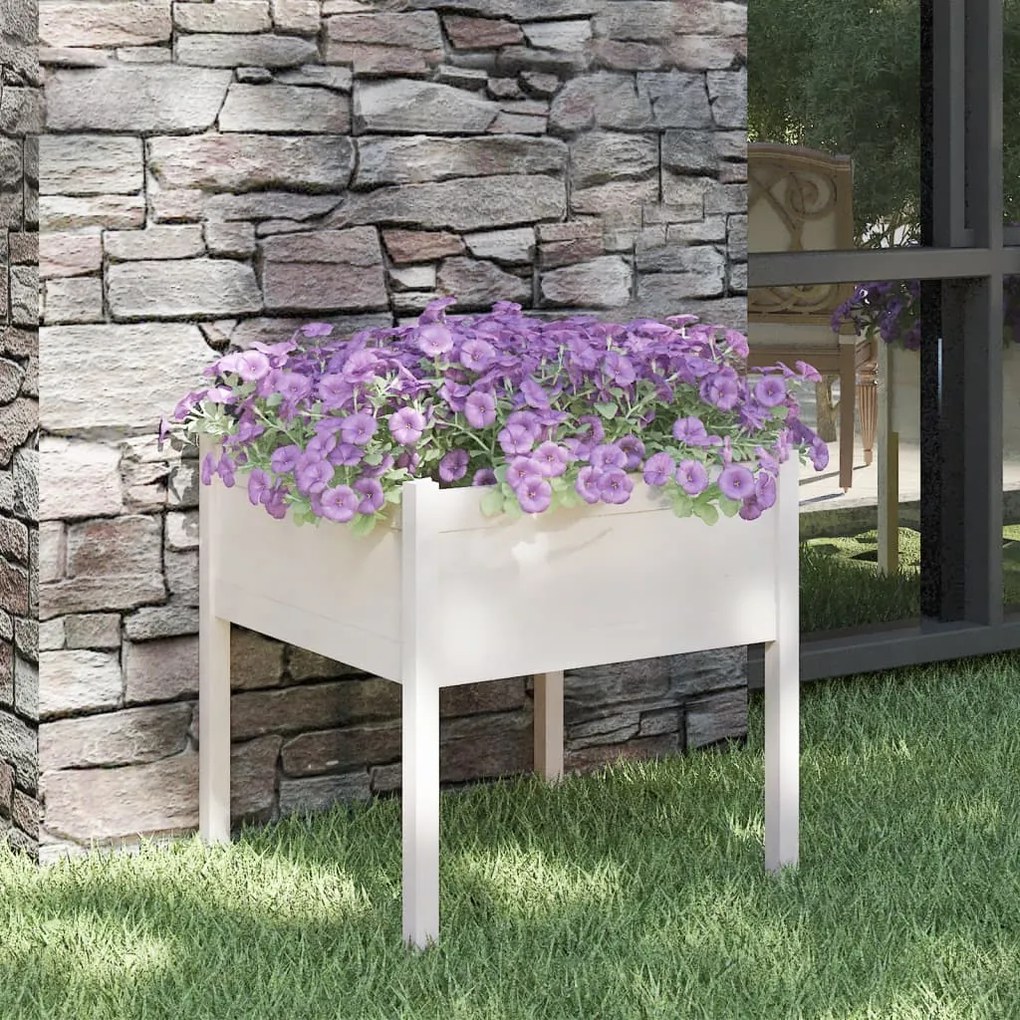 Fioriera Da Giardino Bianca 70x70x70 Cm Legno Massello Di Pino /