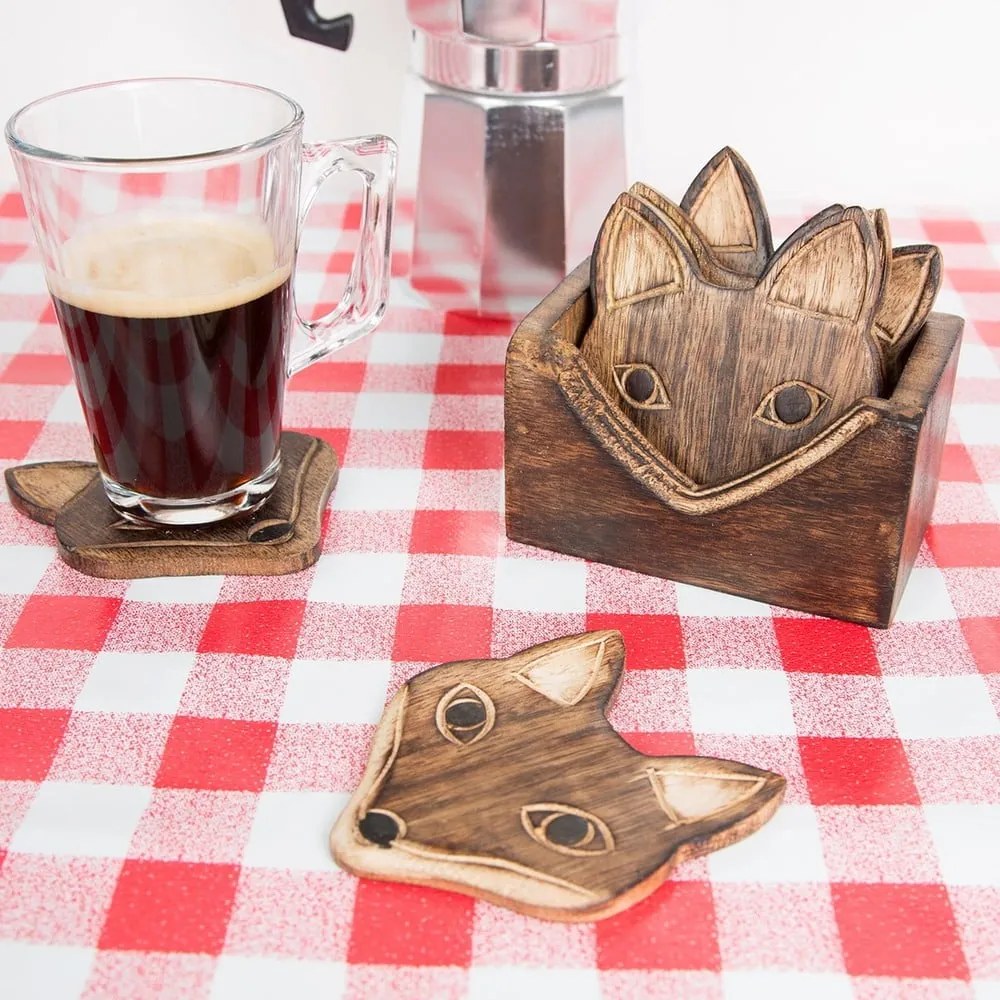 Set di 6 sottobicchieri in legno con supporto Fox - Sass & Belle