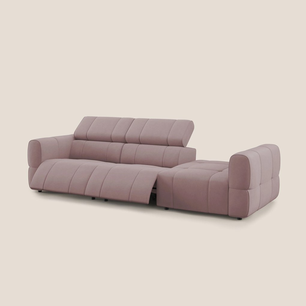 Giotto Divano con terminale e opzione relax elettrico in microfibra effetto velluto impermeabile T09