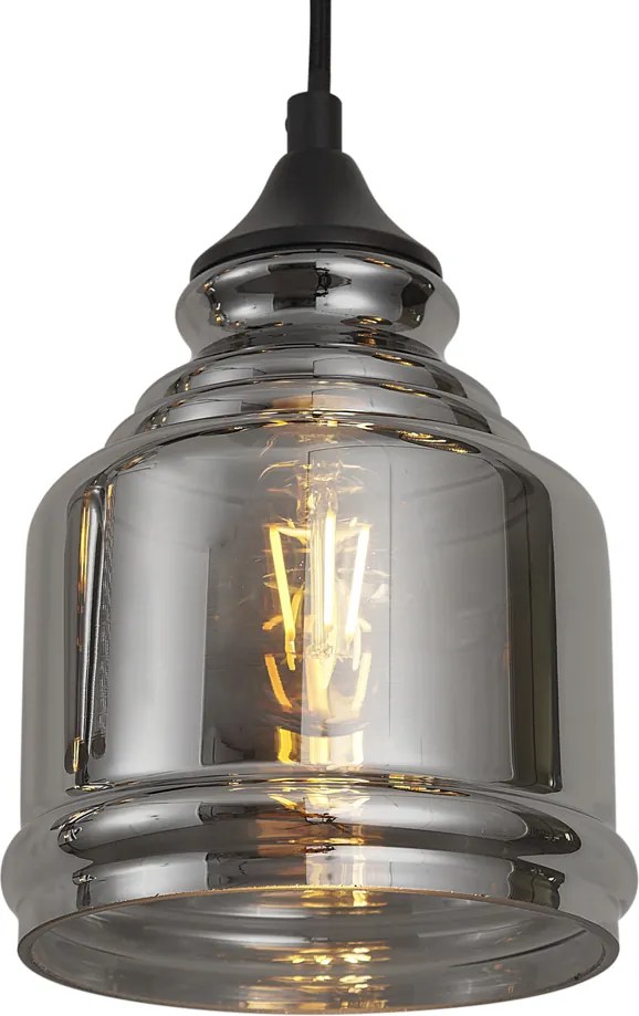 Lampada a sospensione Art Déco nera con vetro fumé 8 luci - Hanne