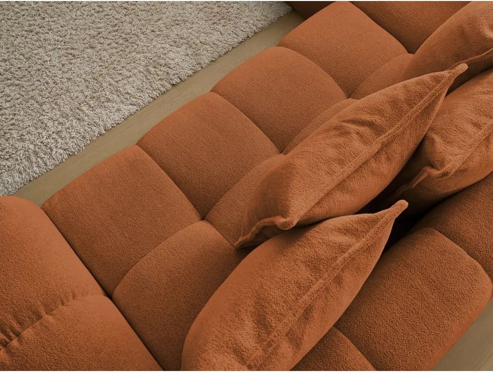 Divano angolare color terracotta allungabile e con contenitore (penisola a sinistra/a L) con rivestimento in ciniglia Everest – Bobochic Paris