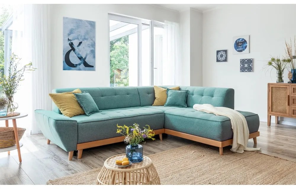 Divano letto angolare turchese (angolo destro) Dazzling Daisy - Miuform