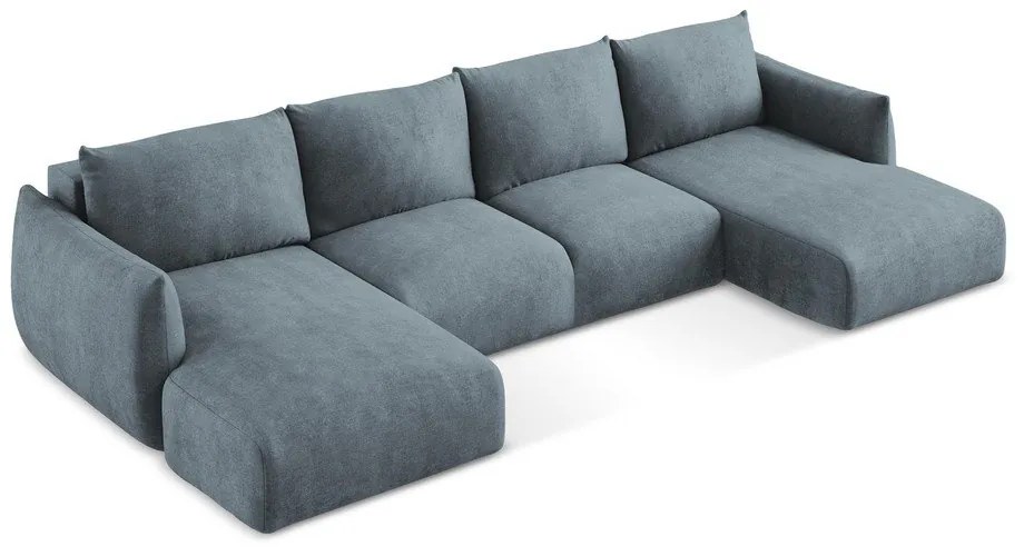 Divano angolare blu allungabile (a U) con rivestimento in ciniglia Leila – Makamii