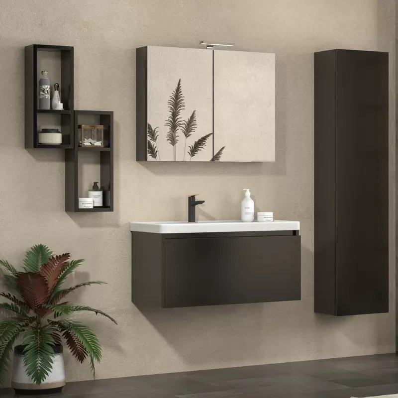 Mobile bagno sospeso 80cm cassetto e lavabo integrato SP-80 - KAMALU
