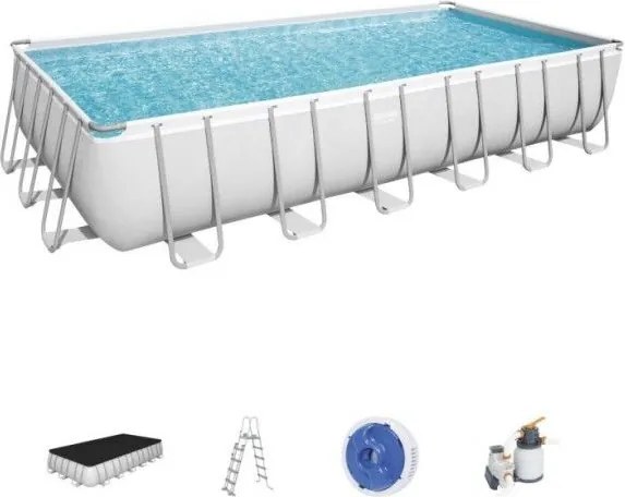 Piscina fuori terra con struttura rettangolare Bestway power steel frame' con pompa, telo e scaletta grigio chiaro 732x366x132 cm - cod. 56475