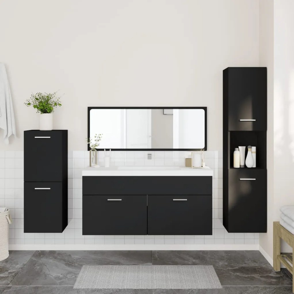 Set mobili da bagno 4 pz nero in legno multistrato