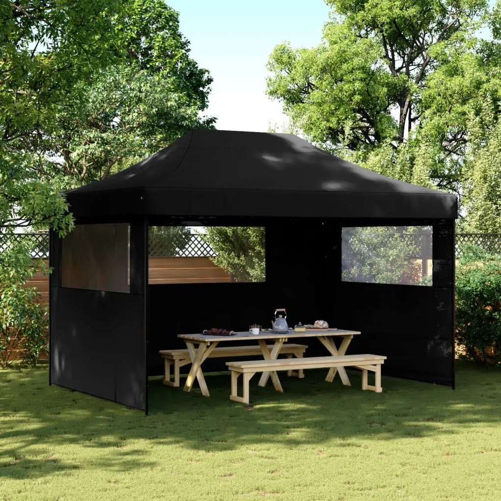 Tendone Per Feste Pieghevole Pop-up Con 3 Pareti Nero /