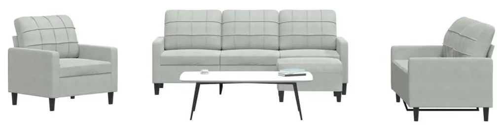 Set Di Divani 4 Pz Con Cuscini Grigio Chiaro İn Velluto /