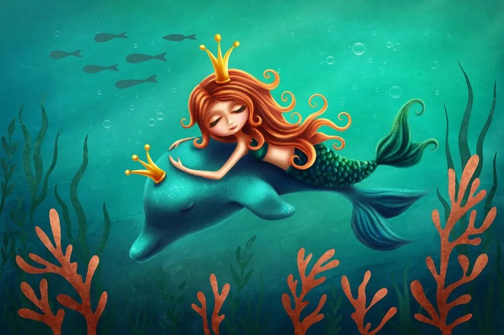 Carta da parati autoadesiva – Sirena con delfino