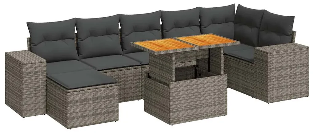 Set divano da giardino 8 pz con cuscini grigio in polyrattan