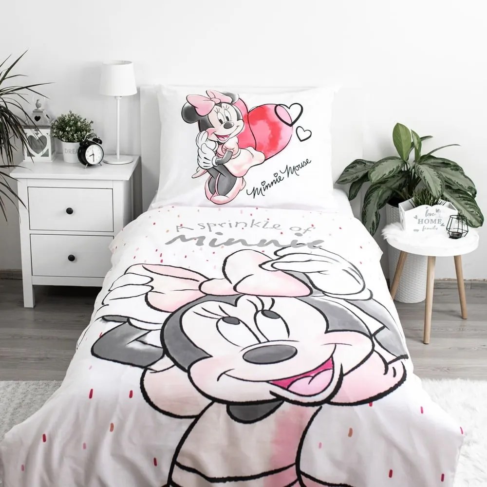 Set copripiumino e federa da bambini bianco/rosa in cotone per letto singolo 140x200 cm Minnie "White" – Jerry Fabrics
