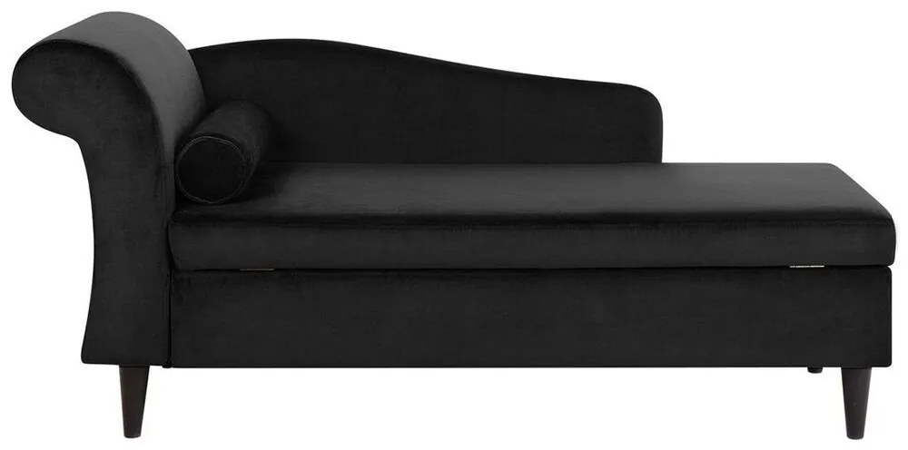 Chaise longue velluto nero e legno scuro lato sinistro LUIRO Beliani