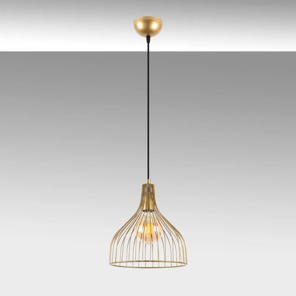 Lampadario dorato con paralume in metallo ø 25 cm Cafu – Opviq lights